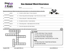 vocabulary worksheet pdf animal Zoo Worksheets ESL Animals Worksheets Kids